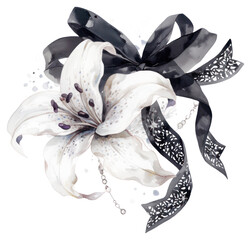 Sticker - PNG  Elegant floral black ribbon illustration