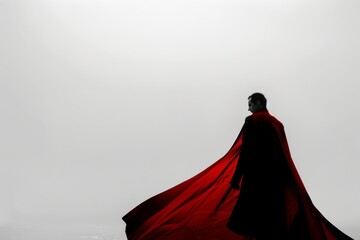 Mysterious vampire in minimalist style with flowing cape in moonlight