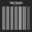 © 32 pixels - Tire tracks, wheel braking marks. Truck, car or motorcycle tread pattern silhouettes. Auto race, motorsport, speed racing design element. Vector illustration