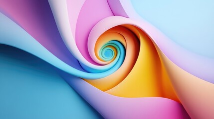 Vivid 3D spiral pattern with colorful gradients, creating a dynamic abstract design on a serene light blue backdrop