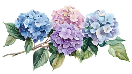 Wall Mural - Pink Hydrangea Flower wreath watercolor Illustration on a transparent background. Hydrangea flowers clipart.
