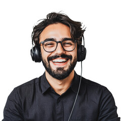 PNG Young man smiling while wearing headphones indoors