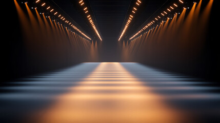 dramatic runway with spotlights in dark studio