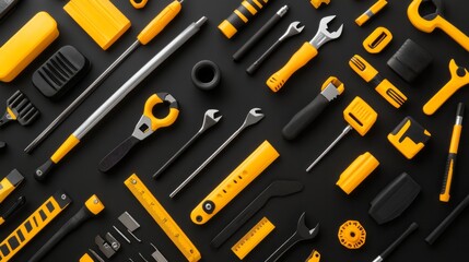 A collection of different tools including a yellow and black tool