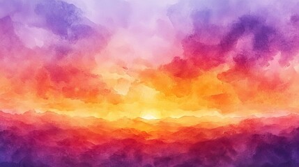 Wall Mural - a colorful sky with a sun in the middle. the sky is filled with clouds and the sun is setting
