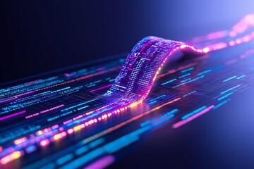 3D illustration of a data stream with binary code.