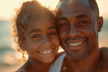 Close-up of a smiling father and daughter