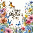 © art - Mother Day celebration greeting flowers and butterfly white background