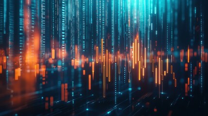 Abstract Digital Data Flow with Orange and Blue Glowing Lines