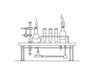 A continuous line drawing of laboratory equipment. Modern illustration of laboratory equipment outline. Research and science concept. Editable strokes.