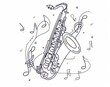 © DZMITRY - The saxophone with music note outline modern illustration is continuous. The strokes can be edited.