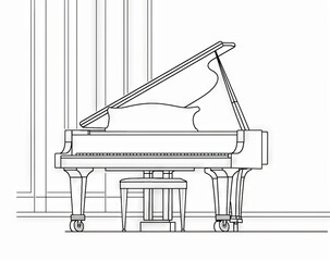 Wall Mural - The outline of a classic grand piano in continuous one line. Editable strokes.