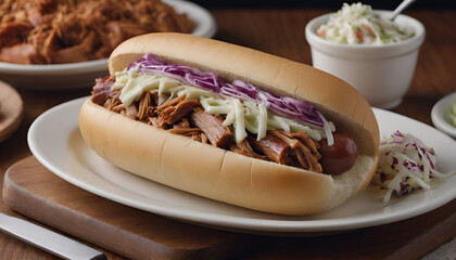 Wall Mural - loaded hot dog topped with bbq pulled pork and coleslaw