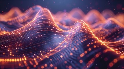 Flowing data streams forming a glowing grid