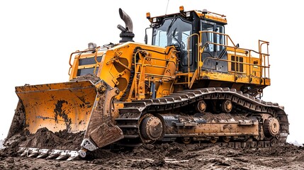 Compact bulldozer with a sixway blade, isolated on a white background, photo of bulldozer isolated white background, compact bulldozer