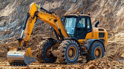 Overhead view of a backhoe loader with extended arm and bucket, isolated on white, photo of backhoe loader isolated white background, overhead construction view