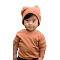 Wall Mural - Portrait of a smiling Asian baby child wearing beanie hat, isolated on transparent background