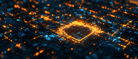 Wall Mural - a computer chip with a yellow square in the middle