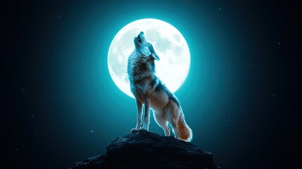 wolf howls at the full moon