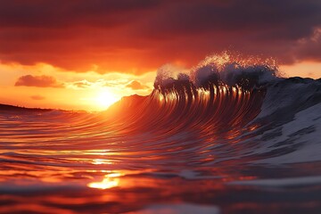 Canvas Print - Golden Hour Sunset Wave Photo