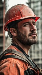 Wall Mural - Construction Worker in Hard Hat and Safety Gear 4K HD Labor Day Photo