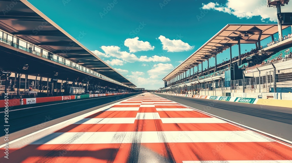 Race track with a panoramic view of the starting grid, capturing the ...