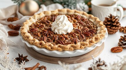 Wall Mural - Pecan pie topped with whipped cream, a Southern favorite for Christmas dessert