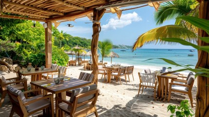 Wall Mural - Picture a beachside cafe, where you can enjoy fresh seafood and tropical drinks while taking in the stunning coastal views.