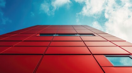 Wall Mural - A red building with a blue sky in the background. The building is tall and has a lot of windows