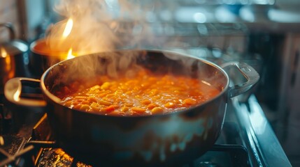 Wall Mural - Simmering a pot of soup on the stove, filling the kitchen with comforting aromas.