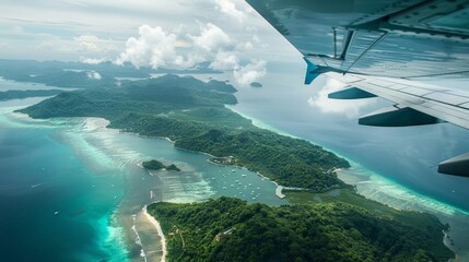 Canvas Print - Think of gazing out of the airplane window during a tropical descent, the sight of lush green islands and turquoise waters inviting you to adventure.