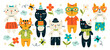 © Mykola Syvak - Funny fashion cats hand drawn characters wearing different trendy clothes outfit and eyeglasses