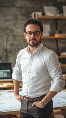 Wall Mural - Free photo front view architect posing at his office,