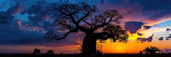 Sticker - Silhouette of a baobab tree during dawn