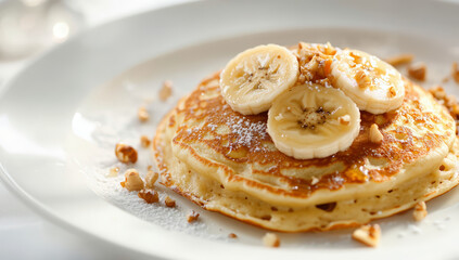 Wall Mural - Stack of pancakes with banana and honey