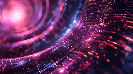 Dynamic digital tunnel with glowing red and blue lights symbolizing high-speed data transmission in cyberspace