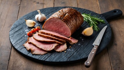 Wall Mural - sliced cold cuts roast beef with garlic and salt 