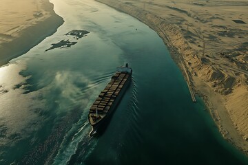 Wall Mural - Cargo Ship Navigating the Suez Canal