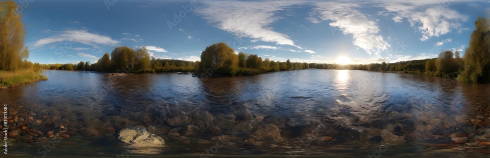 360 degree large river. HDRI spherical panorama. Stock Illustration ...