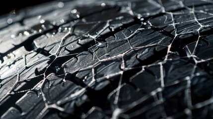 Wall Mural - A macro view of a tire tread highlights a delicate web of lines and ridges giving the impression of a spiders intricate web.