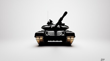 A minimalist silhouette of a tank on a stark white background