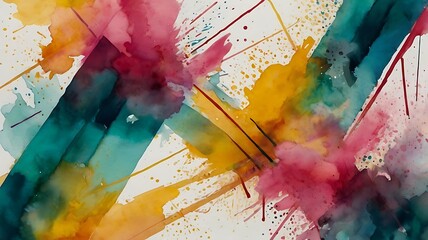 Abstract watercolor painting featuring a dynamic composition of vibrant colors and geometric shapes  