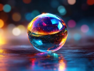 Wall Mural - Vibrant Glass Sphere with Colorful Bokeh Background - Abstract and Artistic Photography