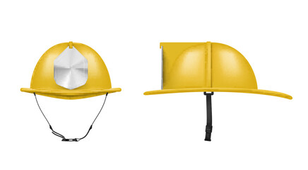 Yellow fireman helmet firefighter hat head protective uniform front side view realistic vector