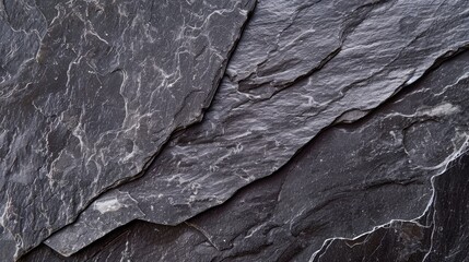 Poster - High-resolution top-view background pattern of natural black slate stone with space for copying.