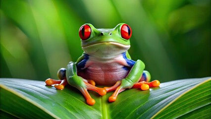 Wall Mural - of a red-eyed tree frog meditating, frog, tree frog, red-eyed, meditation, zen, funny, humor, peaceful, nature, wildlife