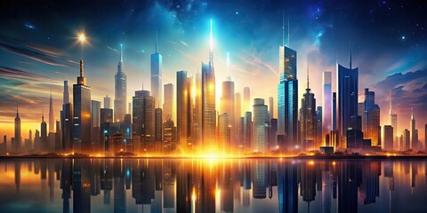 Canvas Print - Cityscape with buildings under a surreal otherworldly light, cityscape, buildings, urban, skyline, surreal