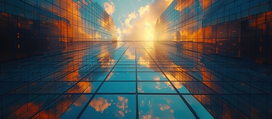 Wall Mural - Reflective Skyscraper Facade at Sunset