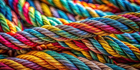 Colorful intertwined ropes with rich textures and intricate twists against a blurred background , ropes, colorful