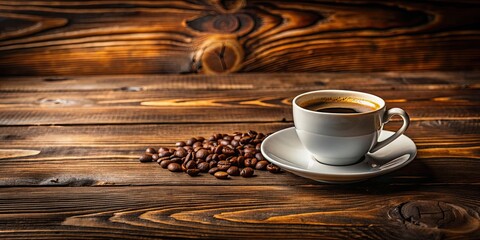 Wall Mural - Cup of freshly brewed coffee on a rustic wooden table, morning, beverage, caffeine, breakfast, americano, latte, espresso, aroma